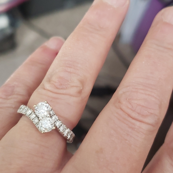 Unique 14K White Gold 2 Center Stone Diamond Ring - Picture 7 of 7